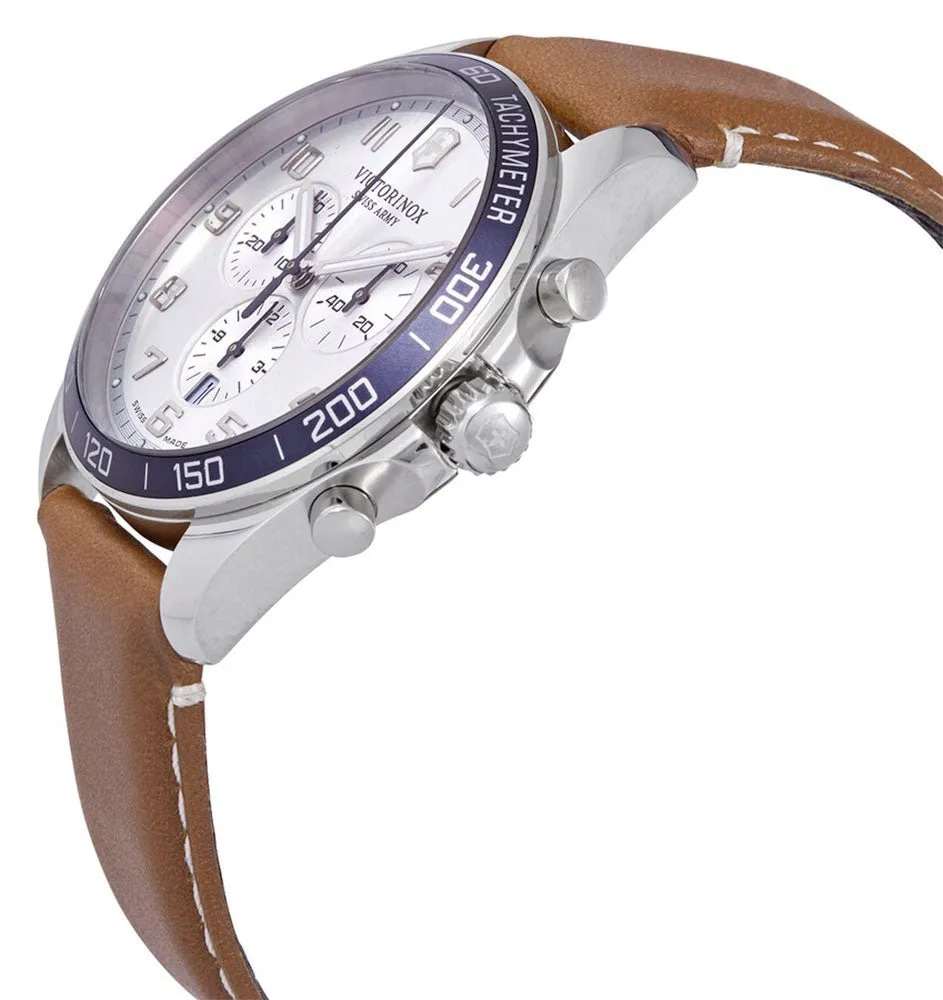 Victorinox Swiss Army Fieldforce Classic Chronograph Stainless Steel Silver Dial Brown Leather Strap Date Quartz Mens Watch 241900