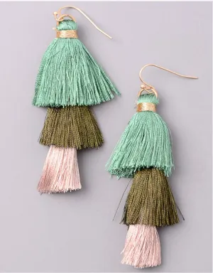 Vintage Snoot Tiered Tassel Earrings in Green