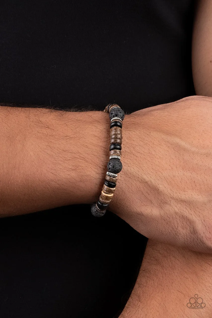 Volcanic Variety - Multi - Black and Brown Wooden Disc Lava Bead Paparazzi Stretchy Bracelet