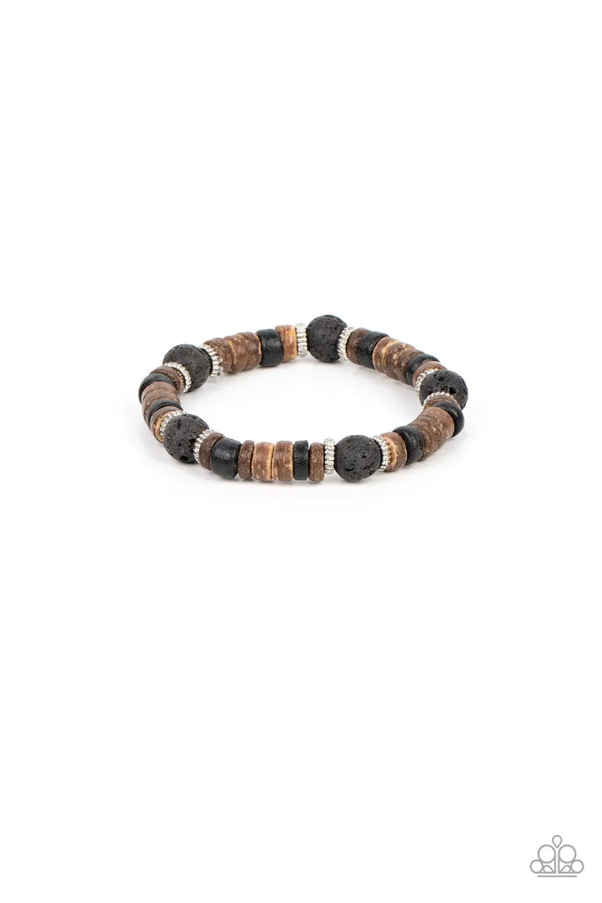 Volcanic Variety - Multi - Black and Brown Wooden Disc Lava Bead Paparazzi Stretchy Bracelet