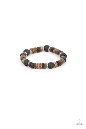Volcanic Variety - Multi - Black and Brown Wooden Disc Lava Bead Paparazzi Stretchy Bracelet