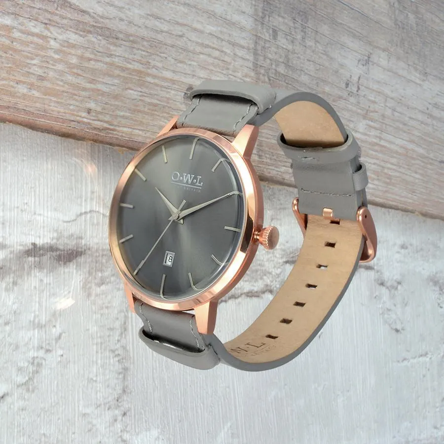WALLOP GENTLEMAN'S ROSE GOLD & LIGHT GREY LEATHER STRAP WATCH