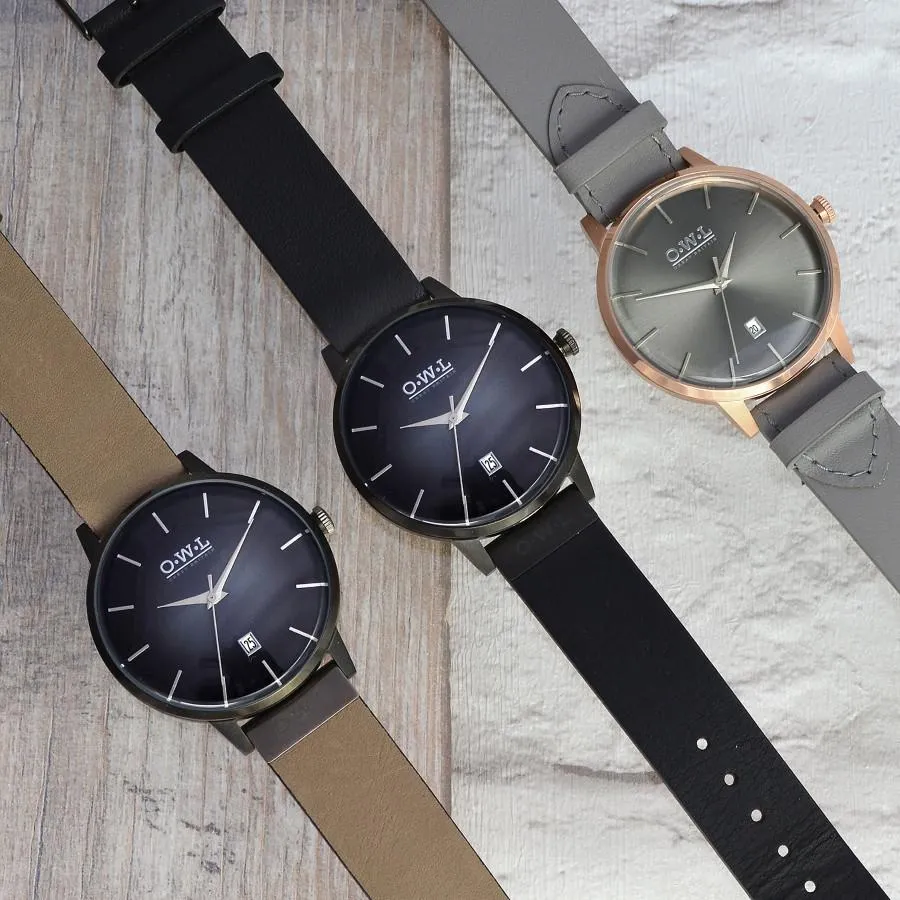 WALLOP GENTLEMAN'S ROSE GOLD & LIGHT GREY LEATHER STRAP WATCH