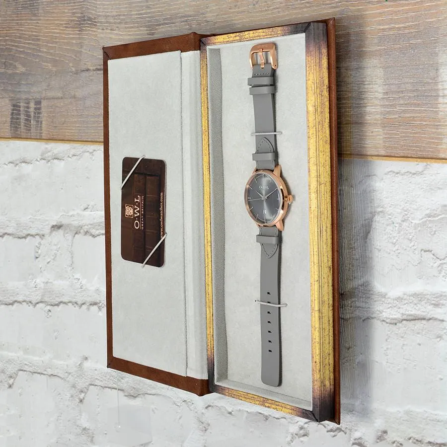 WALLOP GENTLEMAN'S ROSE GOLD & LIGHT GREY LEATHER STRAP WATCH