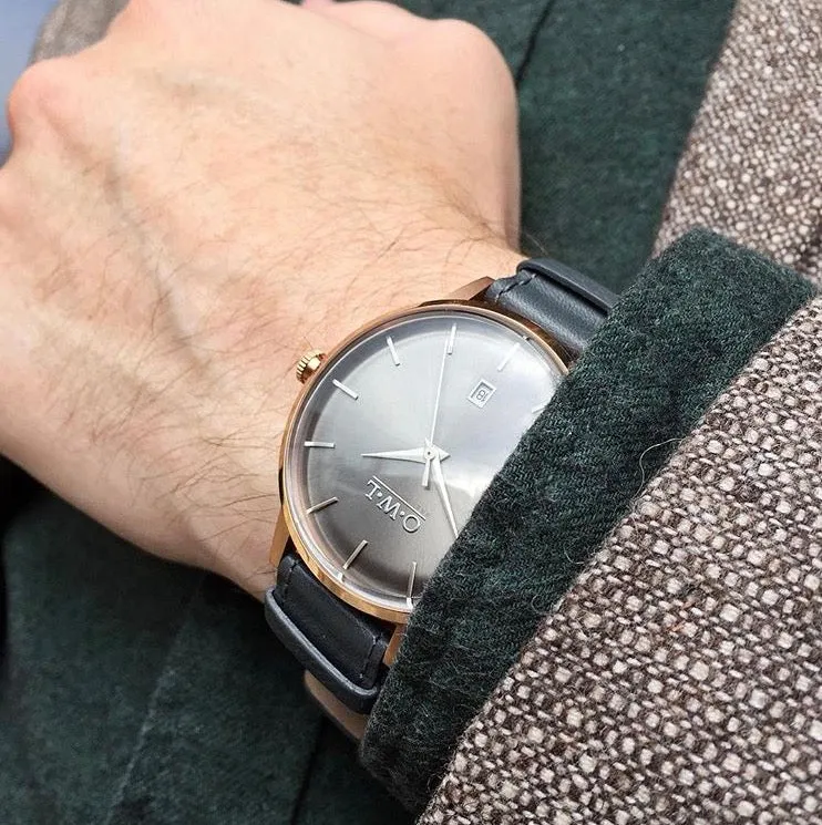 WALLOP GENTLEMAN'S ROSE GOLD & LIGHT GREY LEATHER STRAP WATCH