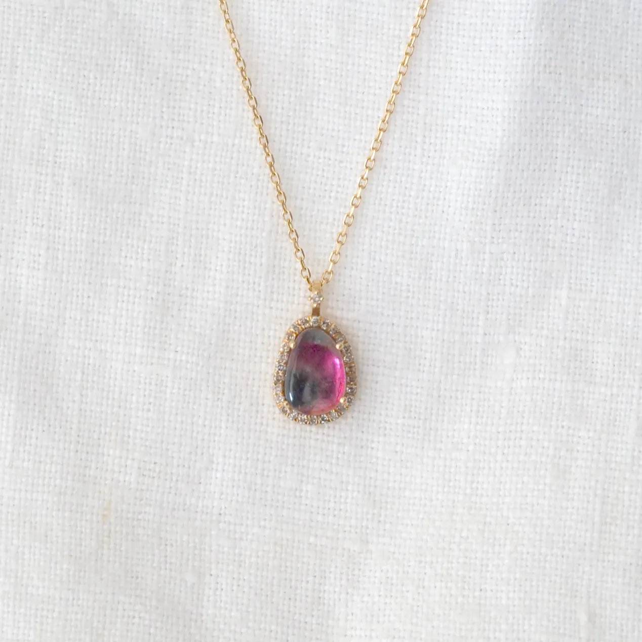 WATERMELON TOURMALINE AND DIAMOND STELLA CHAIN NECKLACE