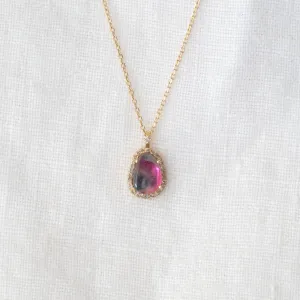 WATERMELON TOURMALINE AND DIAMOND STELLA CHAIN NECKLACE