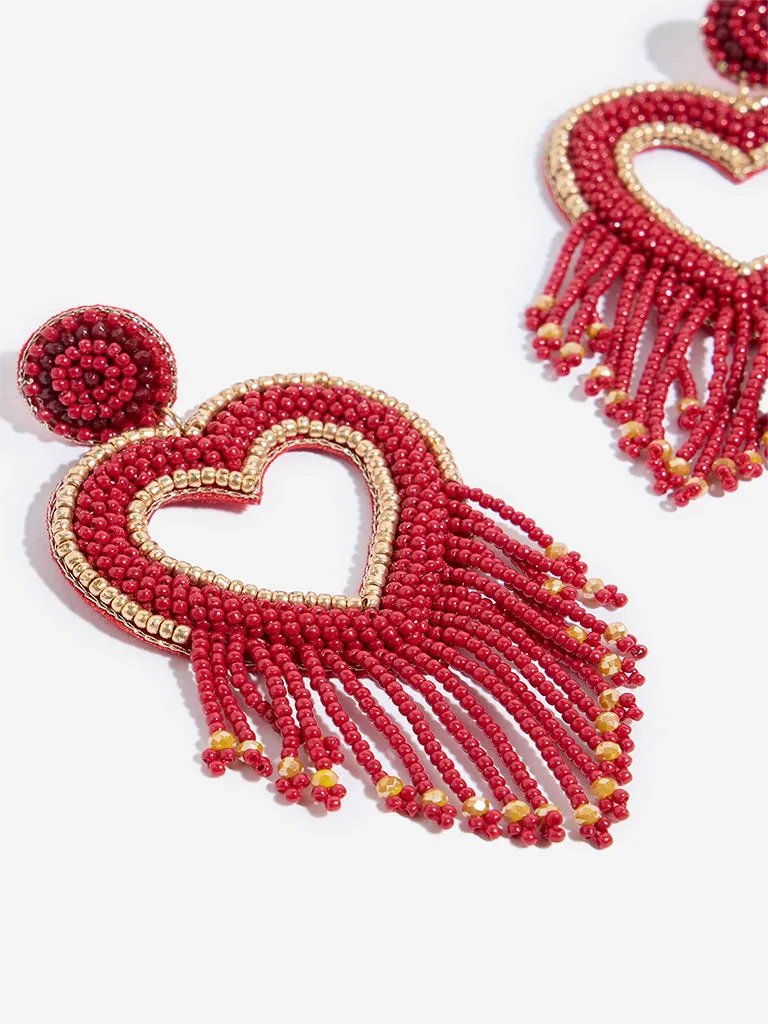 Westside Accessories Red Heart Cut-Out Beaded Earrings