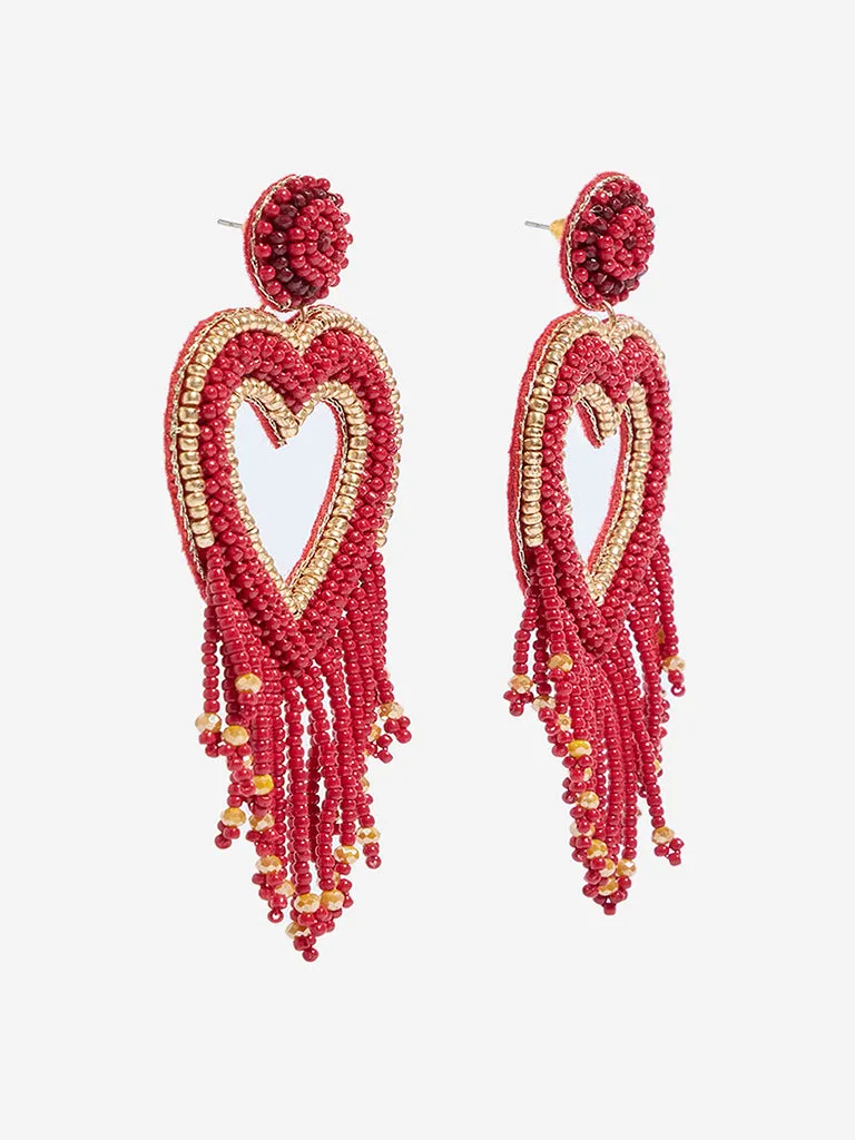 Westside Accessories Red Heart Cut-Out Beaded Earrings