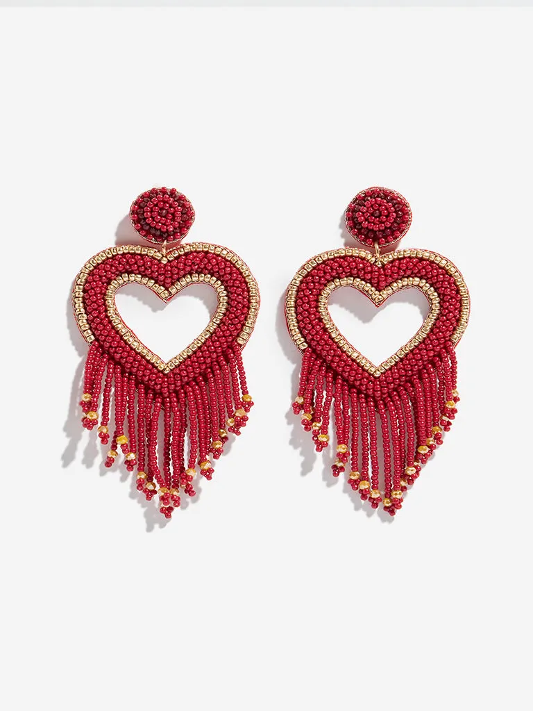 Westside Accessories Red Heart Cut-Out Beaded Earrings
