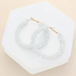 White Beaded Hoop Earrings | 2.25" | Fun Fashion Jewelry | 615649