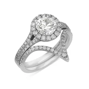 White Gold Halo Set Brilliant Cut Round Diamond Stacked Ring