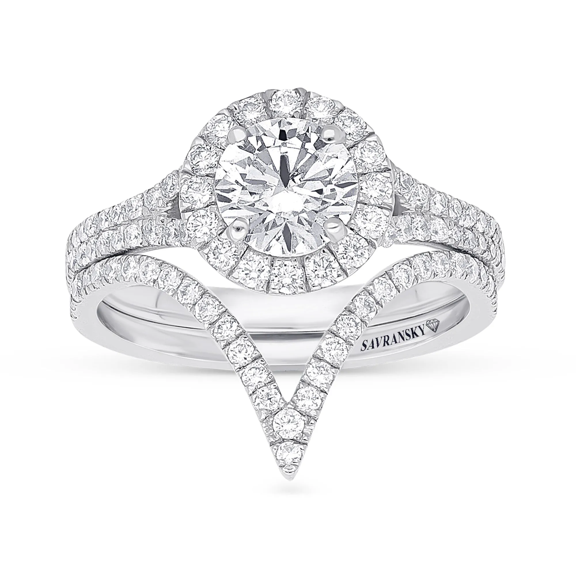 White Gold Halo Set Brilliant Cut Round Diamond Stacked Ring
