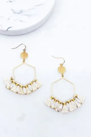 White hexagon earrings