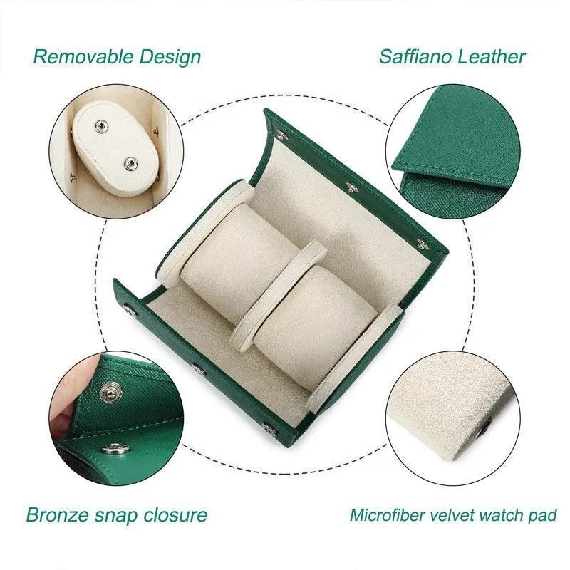 Woosir Trend Leather Watch Roll Case for 2 Watches