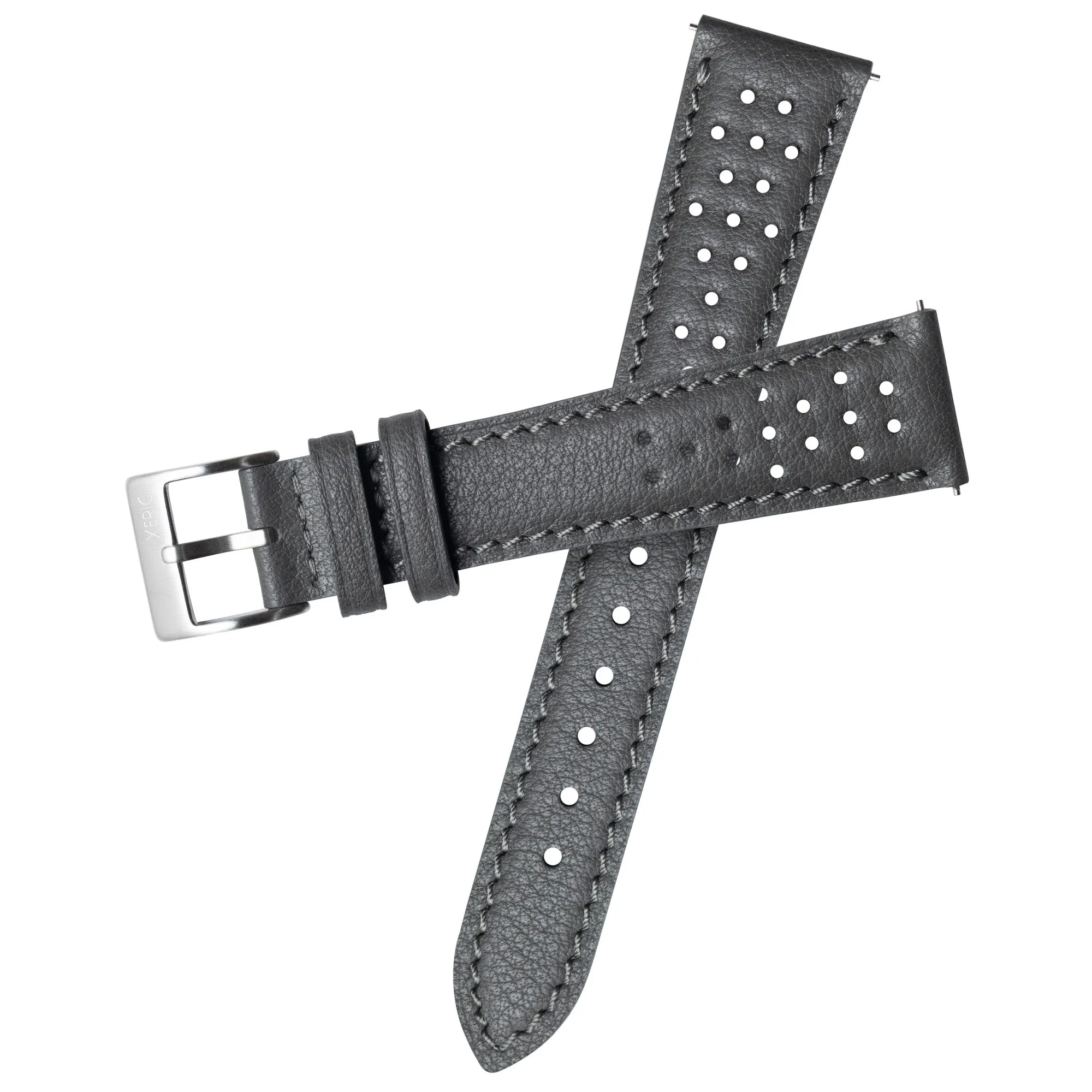 Xeric 20mm Italian Gray Perforated Leather Strap Silver Buckle