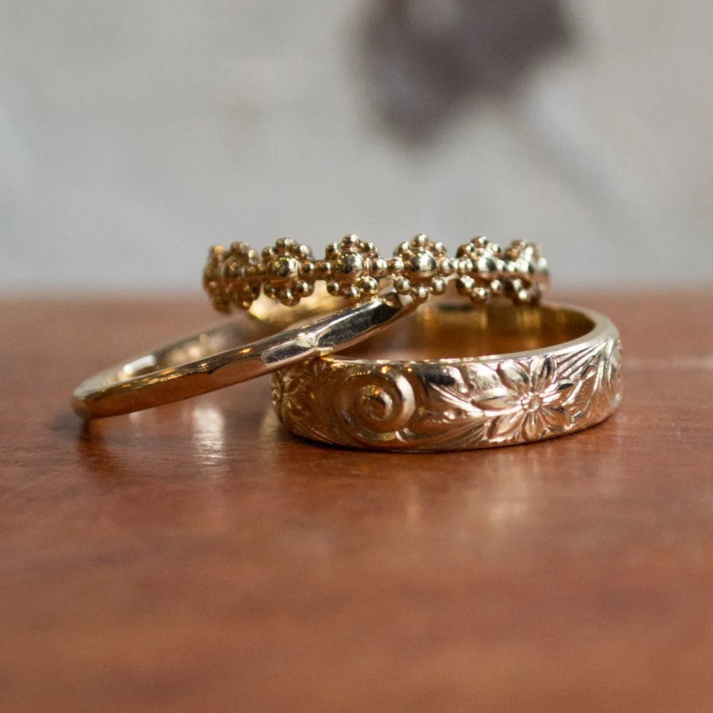 Yellow gold silver bands, four stacking bands, boho band, Thin bands, hammered band, simple bands, stack ring set, stacking ring - XOX R2284