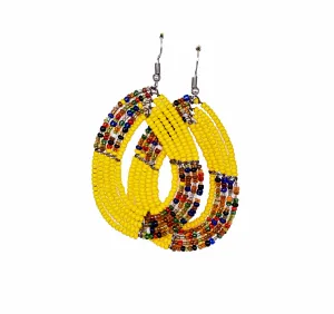 Yellow Multicolor Beaded Earrings
