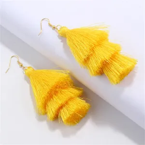 Yellow Polyster & 18K Gold-Plated Tiered Tassel Drop Earrings