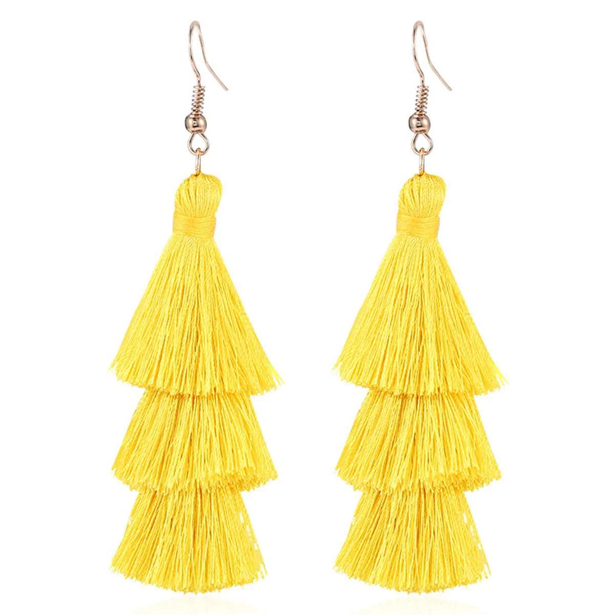 Yellow Polyster & 18K Gold-Plated Tiered Tassel Drop Earrings