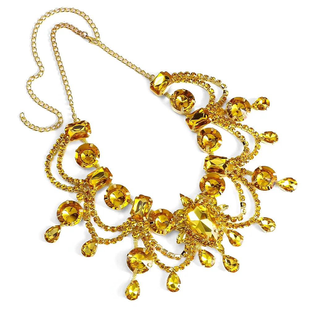 Yellow Rhinestone Tassel Jewelry Set
