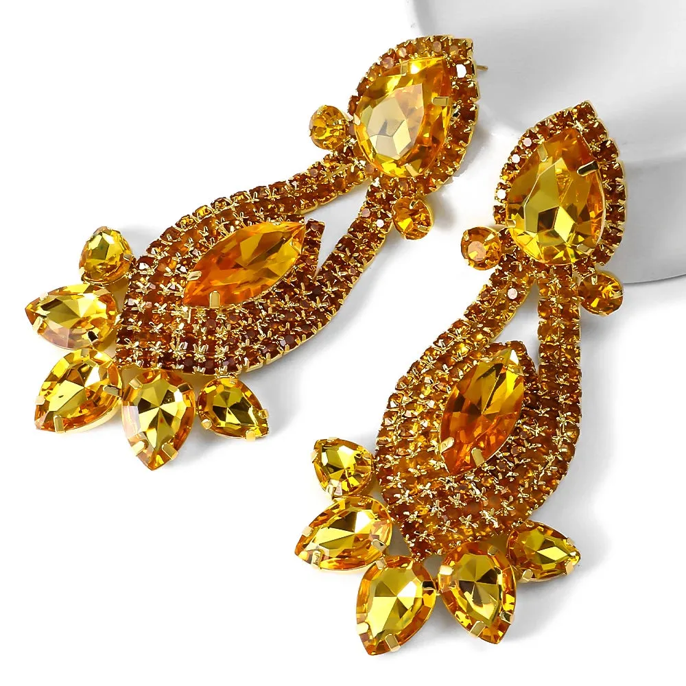 Yellow Rhinestone Tassel Jewelry Set