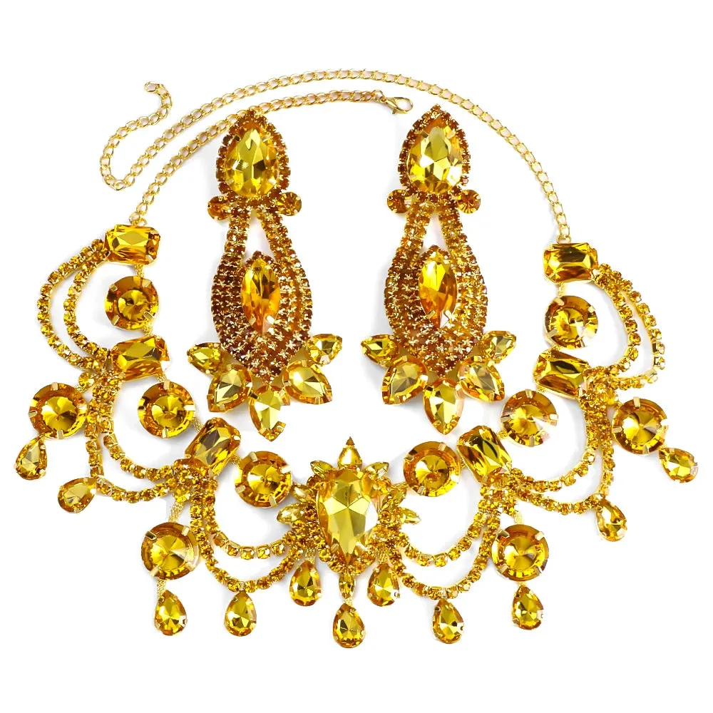Yellow Rhinestone Tassel Jewelry Set