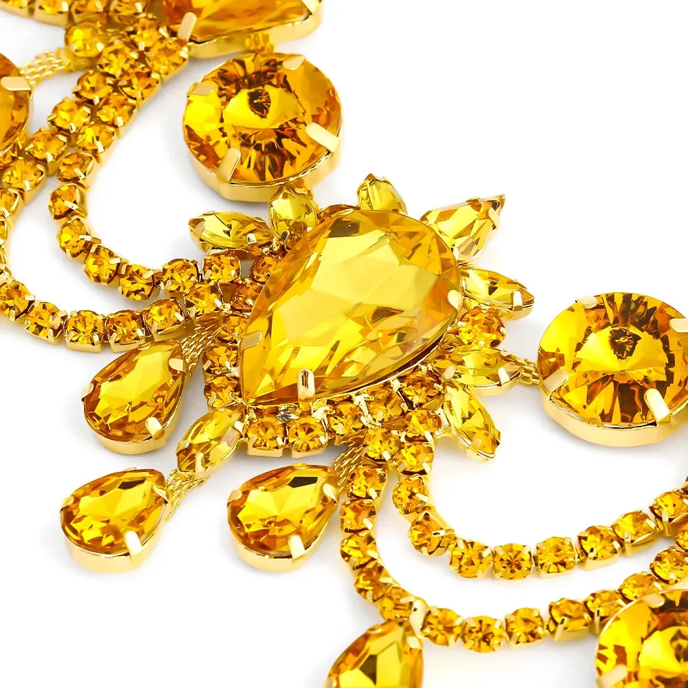 Yellow Rhinestone Tassel Jewelry Set