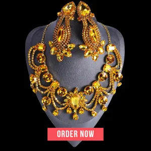 Yellow Rhinestone Tassel Jewelry Set