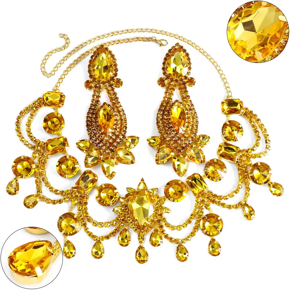 Yellow Rhinestone Tassel Jewelry Set