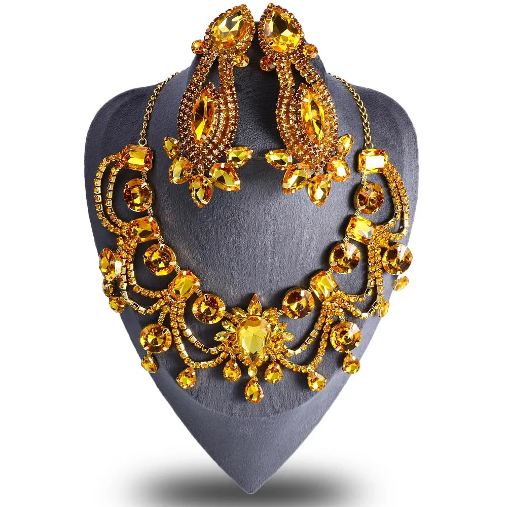 Yellow Rhinestone Tassel Jewelry Set